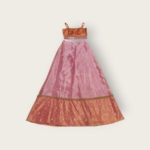 Vintage Y2k Dave & Johnny pink two piece cropped top maxi length prom dress